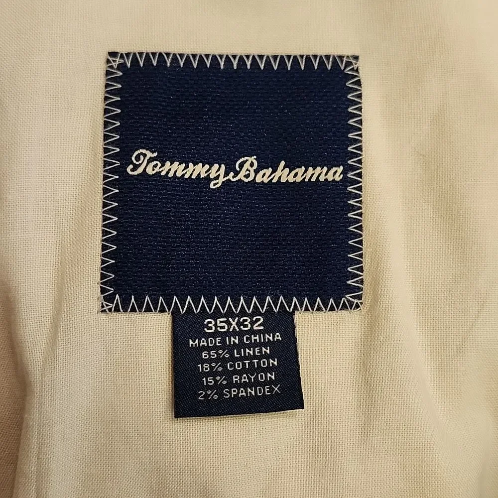 Tommy Bahama Men's Beige Casual Linen Flat Front Pants, 35